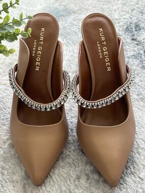 Kurt Geiger Tan Pointed Mule with Crystal Strap